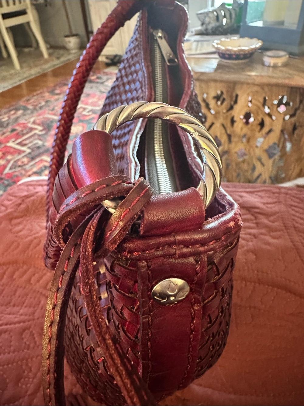 Patricia Nash Castelli Woven Italian Leather Shoulder Hobo Bag in Oxblood) NWOT - Picture 6 of 12